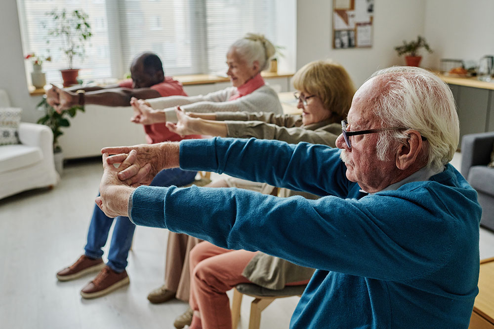 Senior people doing exercises